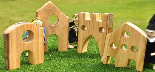 Cosy houten speelgoed huizen set - Chunky open einde speelhuisjes 4 stuks