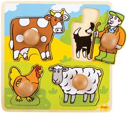 BigJigs houten knoppuzzel Boerderij - educatief speelgoed 4 stukjes