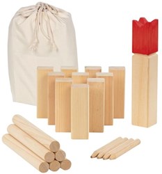 Goki Kubb spel houten buitenspel met katoenen zak - Viking spel