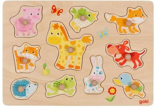 Goki houten dierenpuzzel baby dieren - educatief speelgoed
