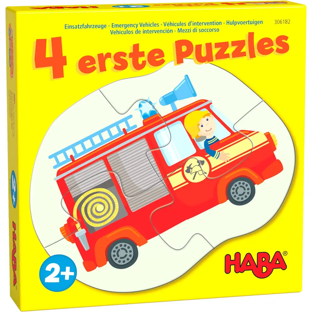 Haba puzzel speelgoed - 4 eerste puzzels hulpvoertuigen karton