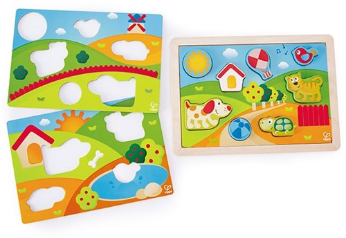 Hape Pepe & Friends houten puzzel 3-in-1 kleurrijk speelgoed-2