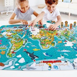 Hape wereldkaartpuzzel - educatief spel 2-in-1