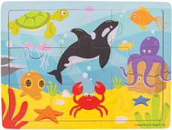 BigJigs houten puzzel - onderwater dieren - tray puzzel
